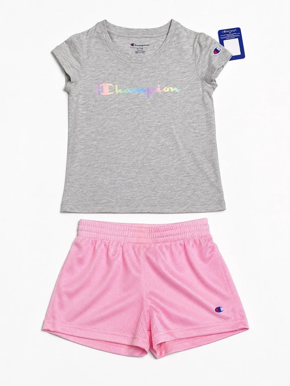 CHAMPION GIRLS SPORTY 2 PC SHORT SET - SIZE 6X GRAY/PINK (NEW WITH TAGS) A12